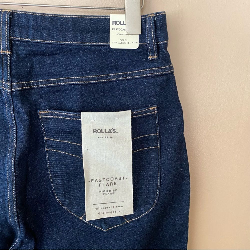 ROLLAS jeans east coast flares dark denim bell bottoms high rise NWT 32 - Picture 5 of 9